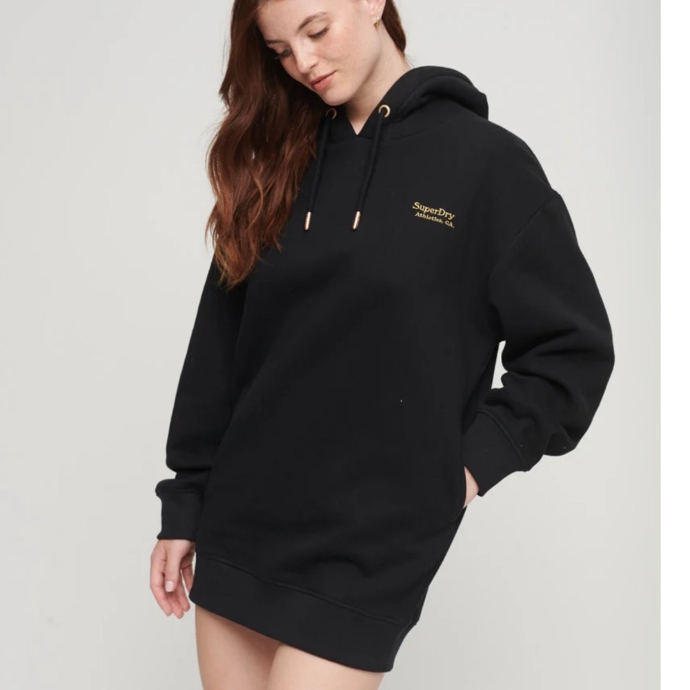Superdry Superdry Tokyo Hooded Sweat Dress in Black Gold Logo